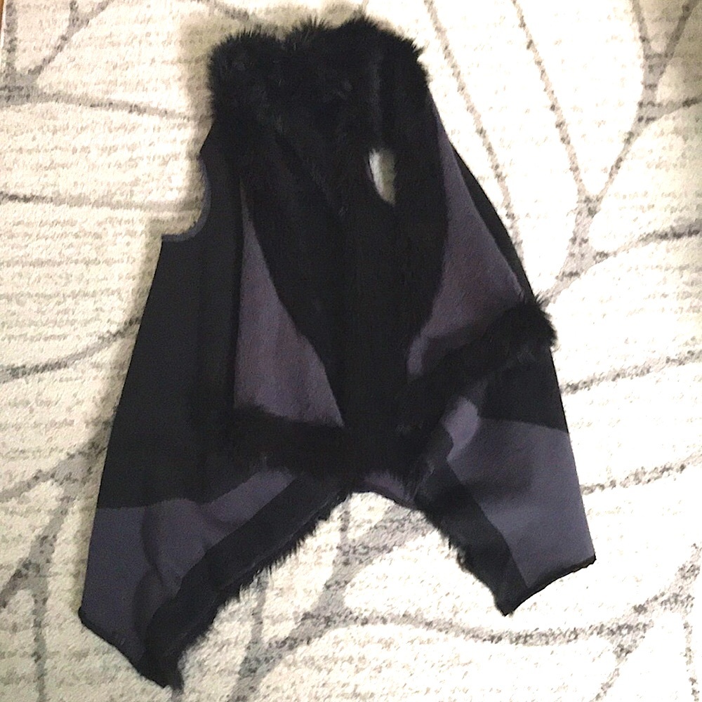 Charcoal and black faux fur vest.